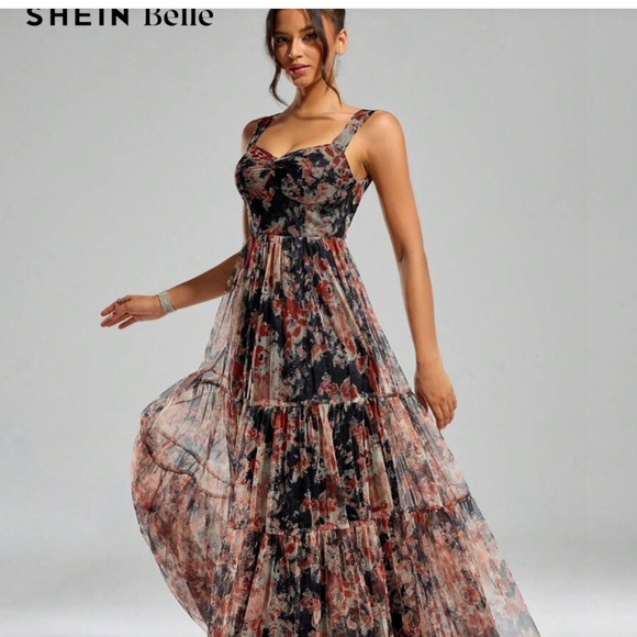 SHEIN Belle Floral Print Mesh Layer Size Small - Picture 1 of 3